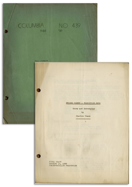 Moe Howard's 27pp. Script Dated October 1938 for The Three Stooges Film ''Flat Foot Stooges'' or ''Fire Picture'' -- Very Good Condition